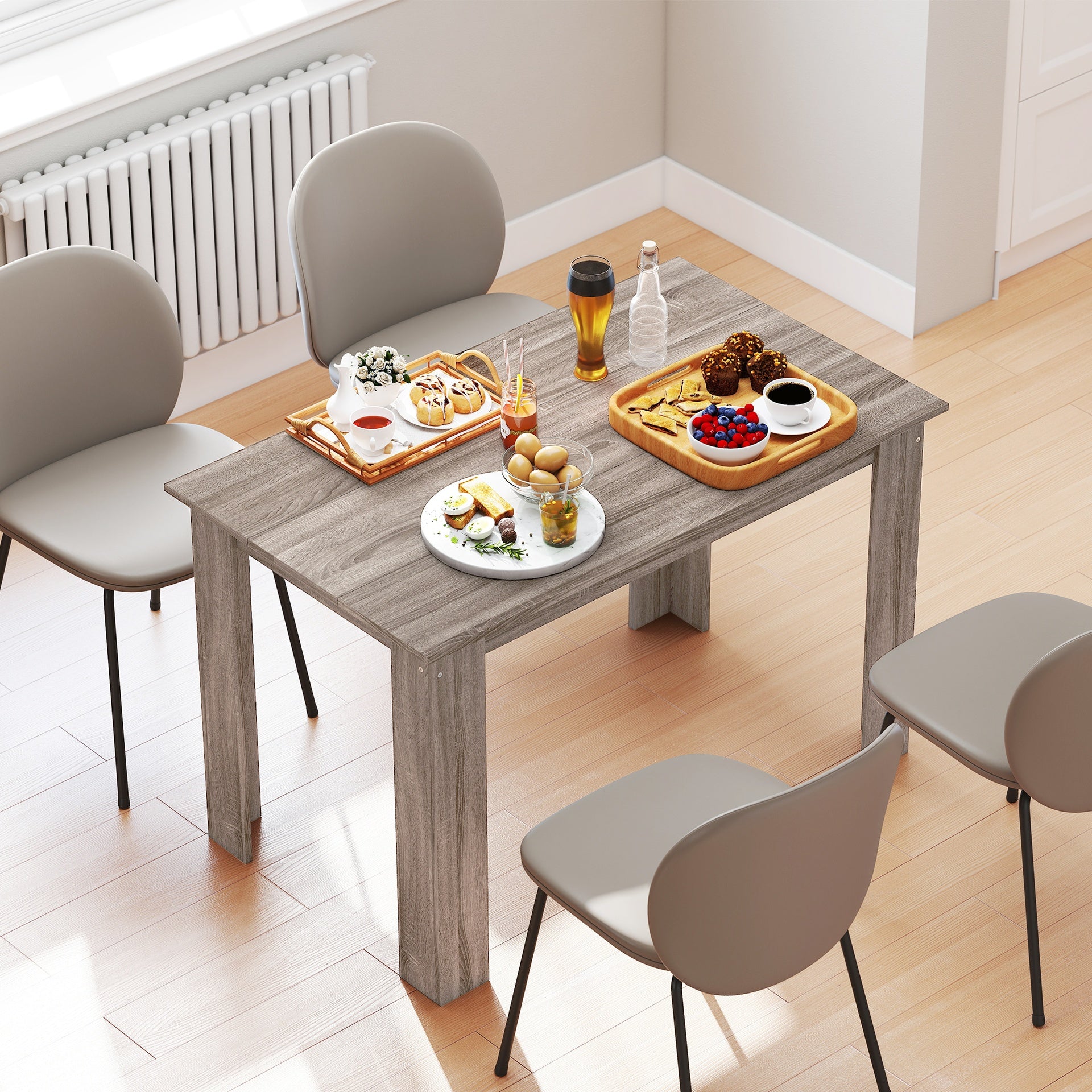 HOMCOM 47" Dining Table for 4-6 People, Modern Rectangular Kitchen Table for Dining Room, Living Room, Light Gray Wood Effect