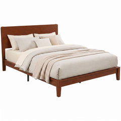 HOMCOM Queen Size Bamboo Platform Bed Frame with Headboard and 12 Poplar Slats, No Box Spring Needed, Easy Assembly, Brown