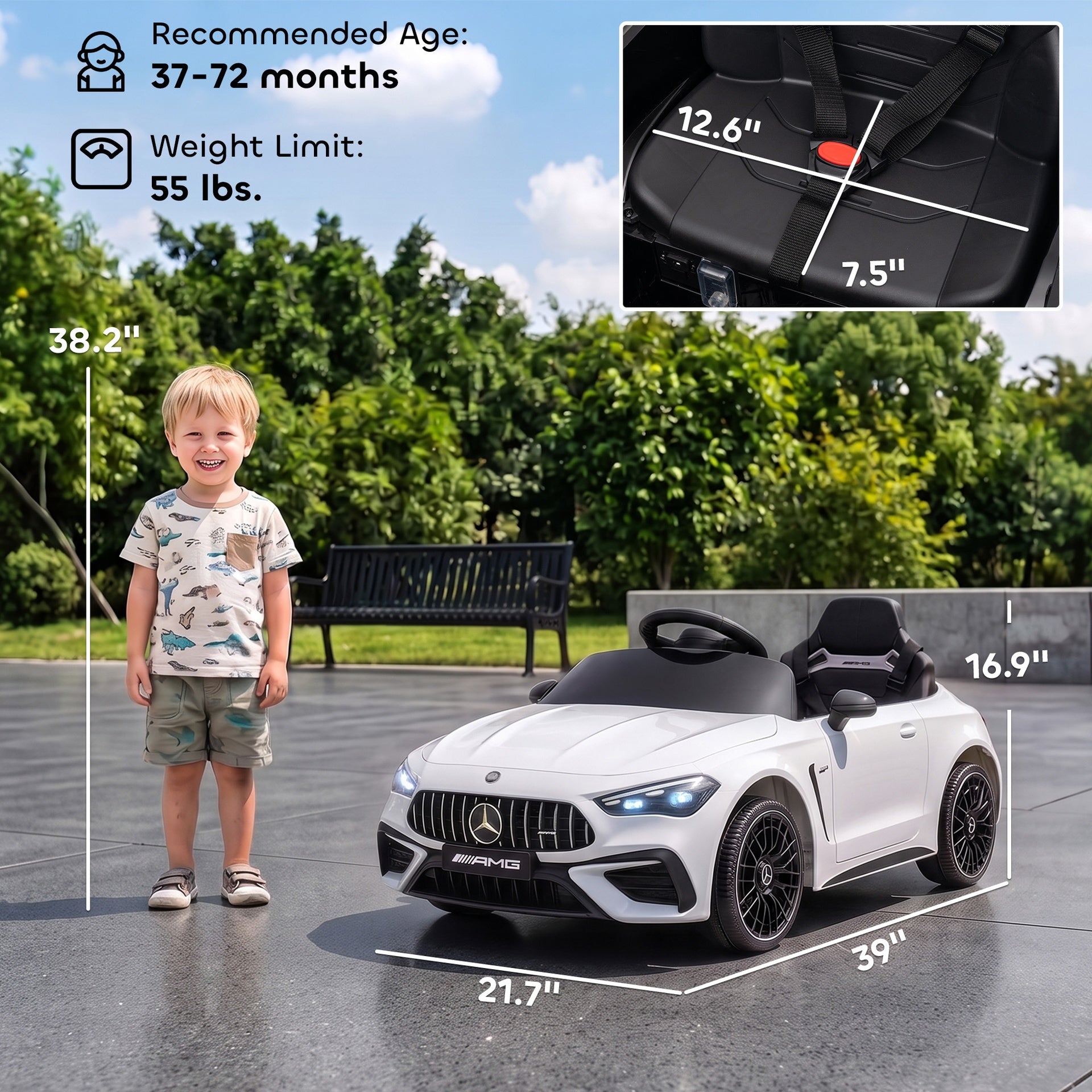 Qaba 12V Electric Car for Kids Licensed Mercedes AMG CLE 53 with Remote, Suspension, Lights, Music for 37-72 Months, White