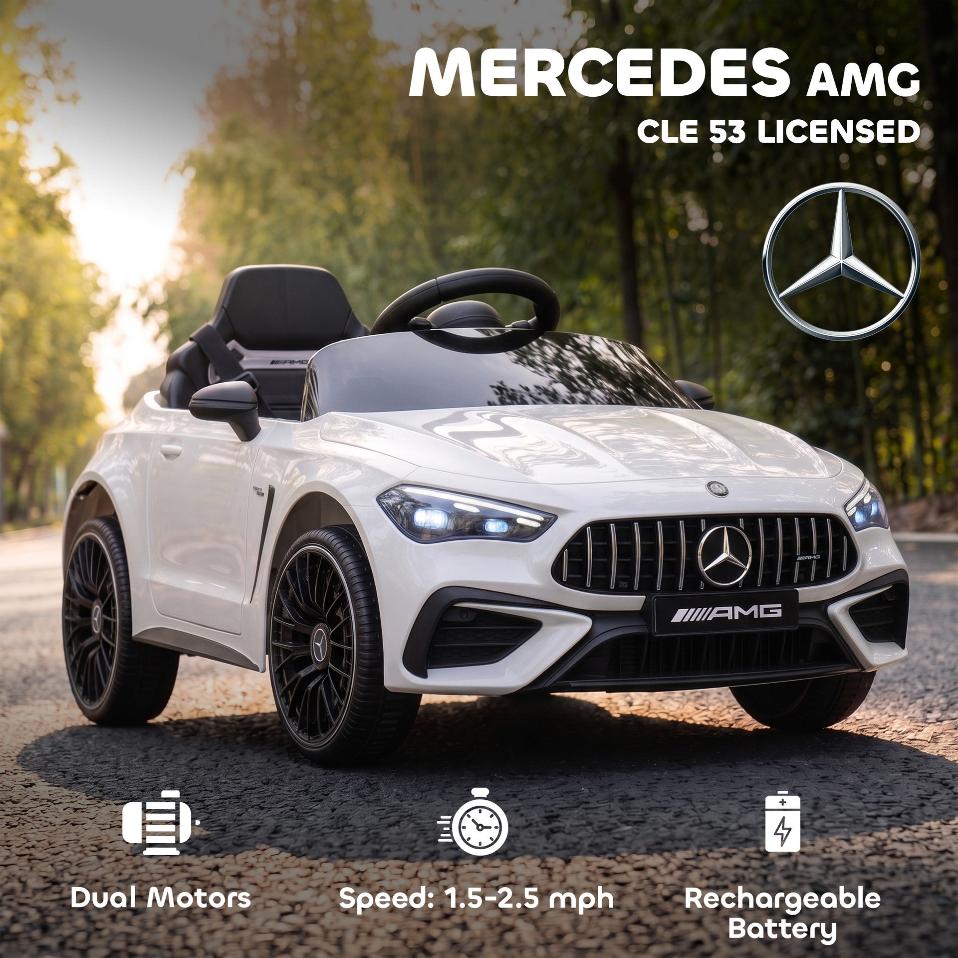 Qaba 12V Electric Car for Kids Licensed Mercedes AMG CLE 53 with Remote, Suspension, Lights, Music for 37-72 Months, White