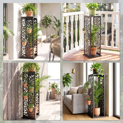 Outsunny 15 Inch Firewood Rack Outdoor Indoor, Cutout Galvanized Steel Firewood Holder with Hooks, Adjustable Pads, Black