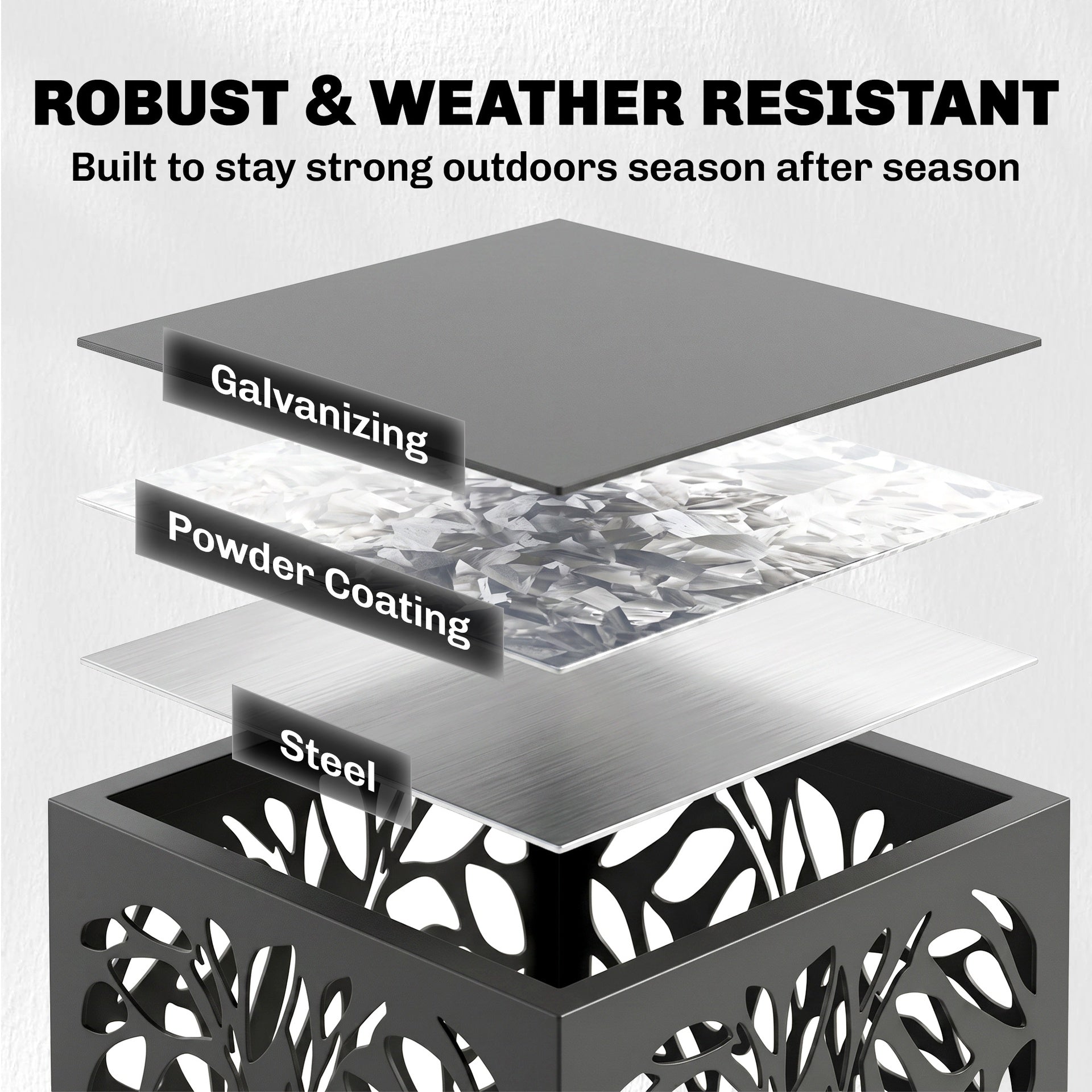 Outsunny 15 Inch Firewood Rack Outdoor Indoor, Cutout Galvanized Steel Firewood Holder with Hooks, Adjustable Pads, Black