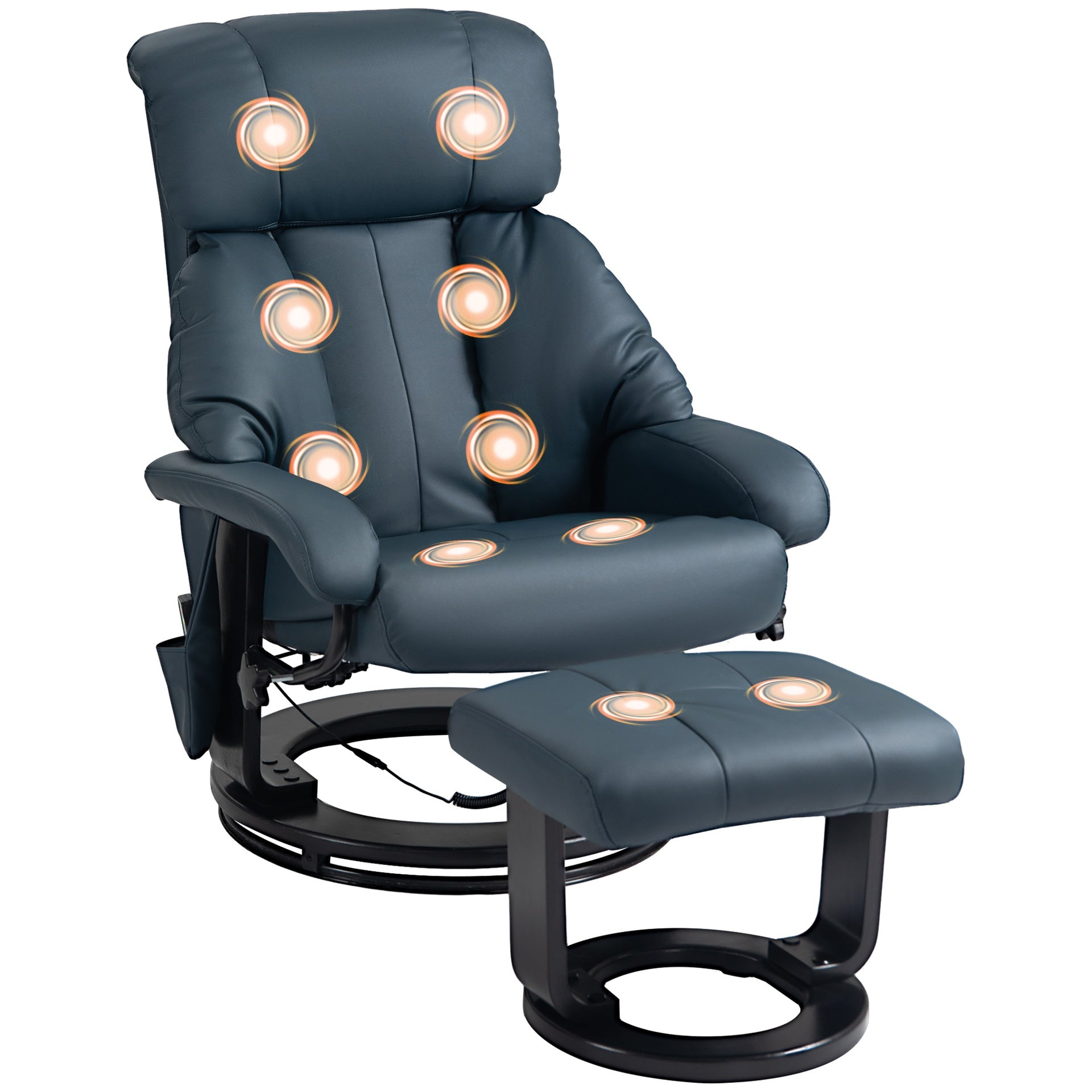 HOMCOM Massage Recliner Chair with Ottoman, 360° Swivel Recliner and Footstool, 10-Point Vibration, Blue