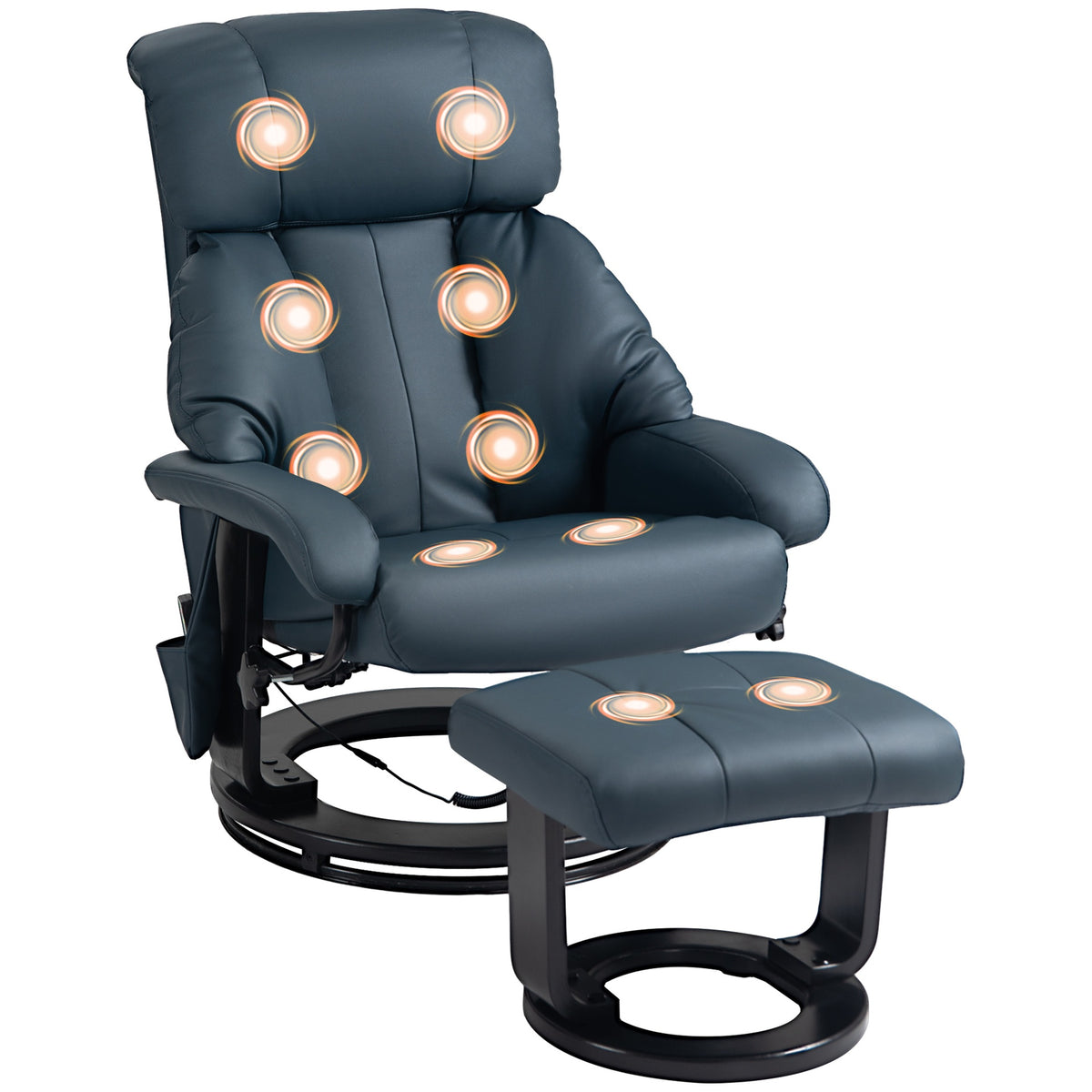 HOMCOM Massage Recliner Chair with Ottoman, 360° Swivel Recliner and Footstool, 10-Point Vibration, Blue