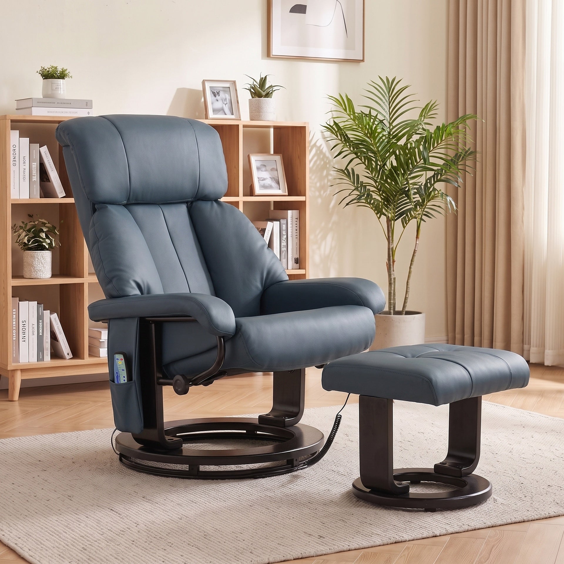 HOMCOM Massage Recliner Chair with Ottoman, 360° Swivel Recliner and Footstool, 10-Point Vibration, Blue
