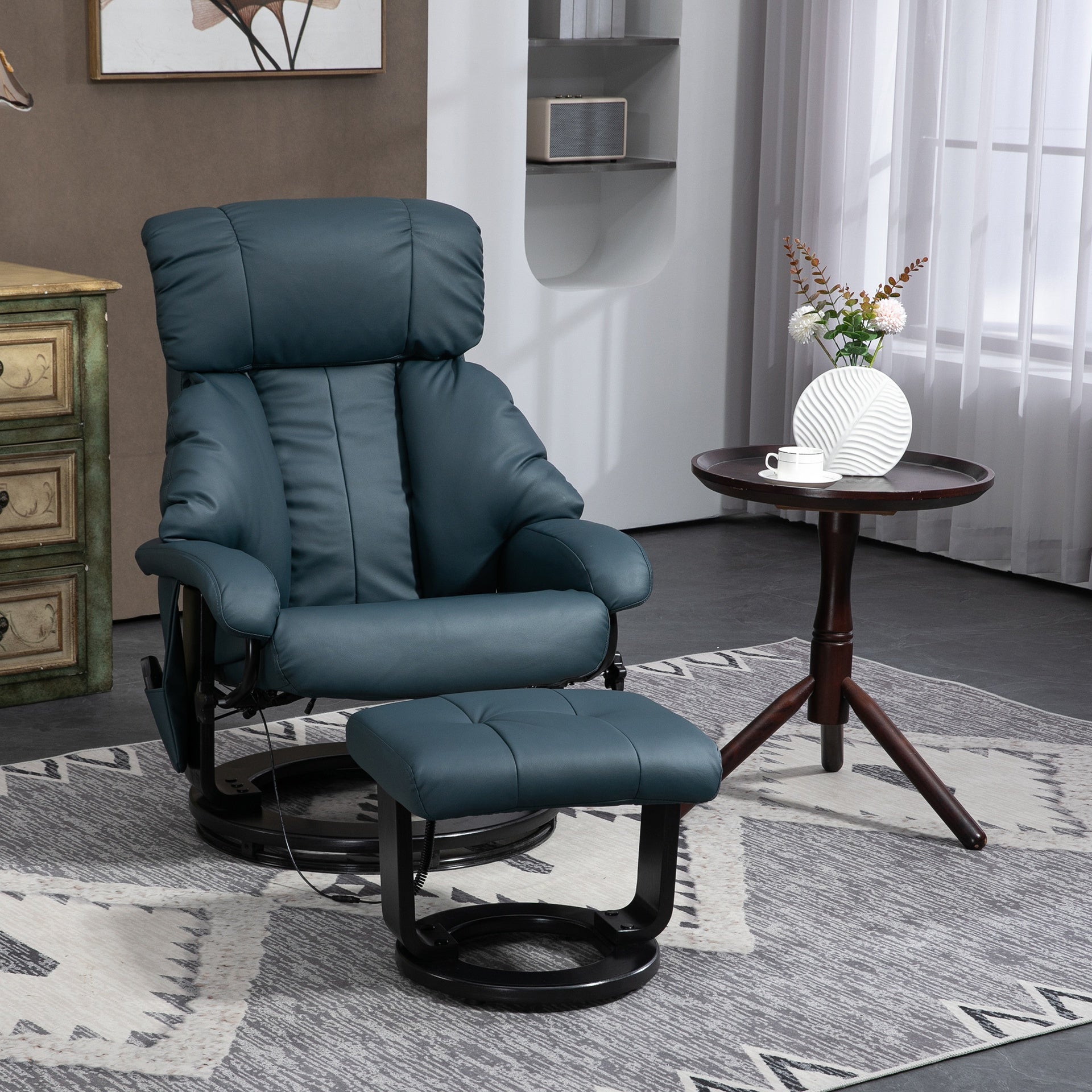 HOMCOM Massage Recliner Chair with Ottoman, 360° Swivel Recliner and Footstool, 10-Point Vibration, Blue