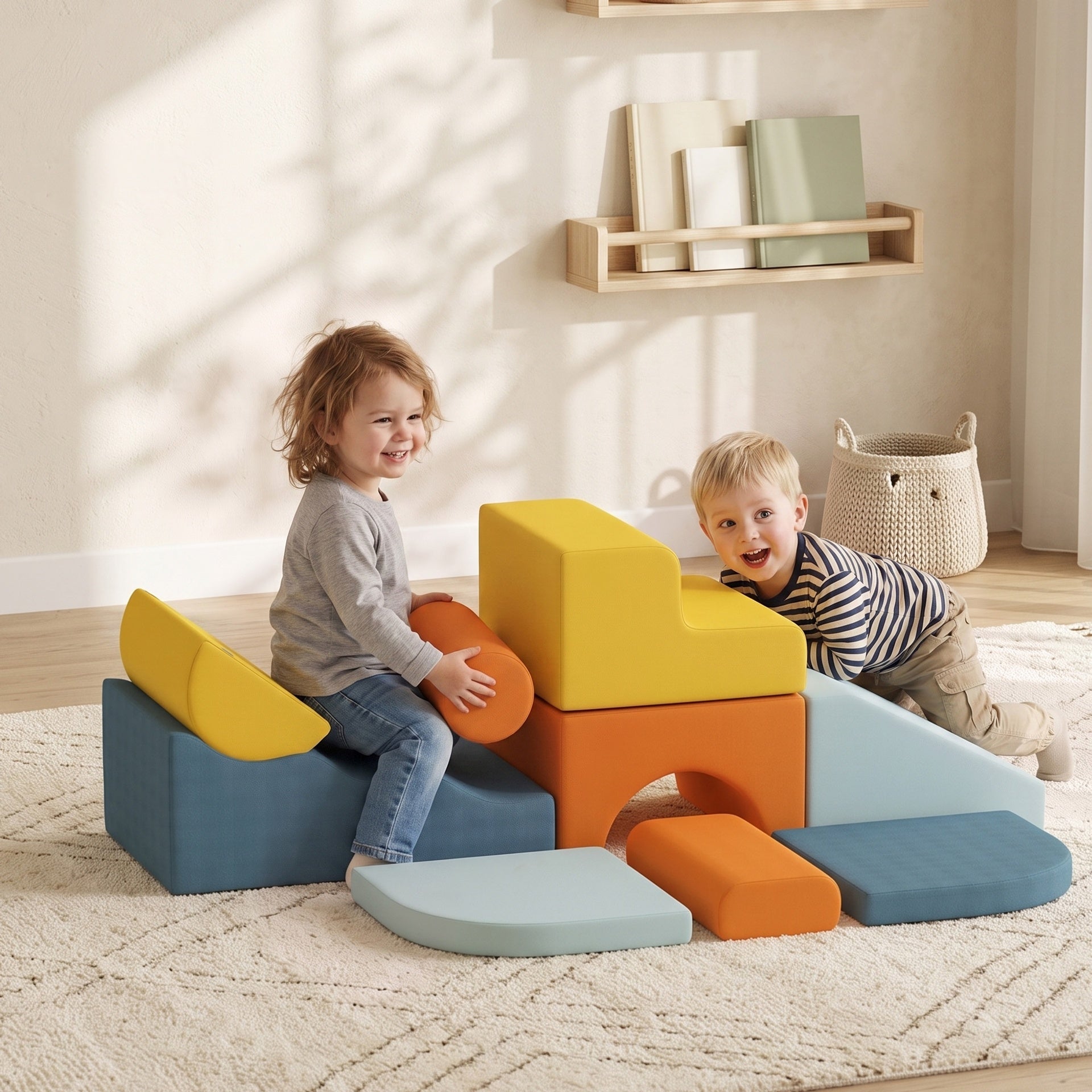Qaba 9-Piece Soft Play Set, Kids Soft Play Foam Blocks with Detachable Cover for Climbing and Crawling, Multicolored