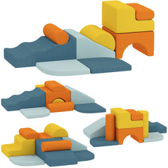 Qaba 9-Piece Soft Play Set, Kids Soft Play Foam Blocks with Detachable Cover for Climbing and Crawling, Multicolored