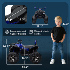 Aosom 12V 4 Wheeler Kids ATV with Music, Headlights for 37-60 Months Boys and Girls, Blue