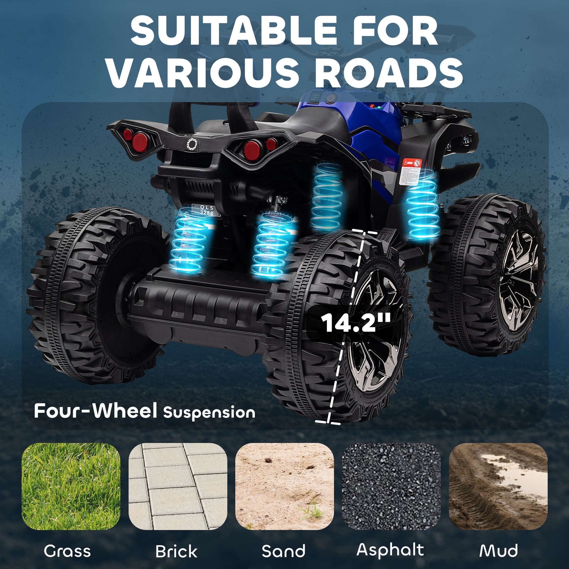 Aosom 12V 4 Wheeler Kids ATV with Music, Headlights for 37-60 Months Boys and Girls, Blue