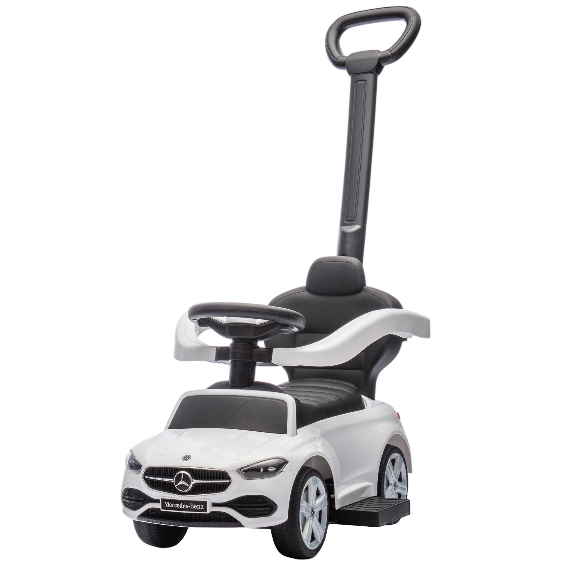 Qaba Mercedes-Benz C-Class Licensed Ride-On Push Car, Baby Stroller Walking Car with Parent Control Handle, Horn, White