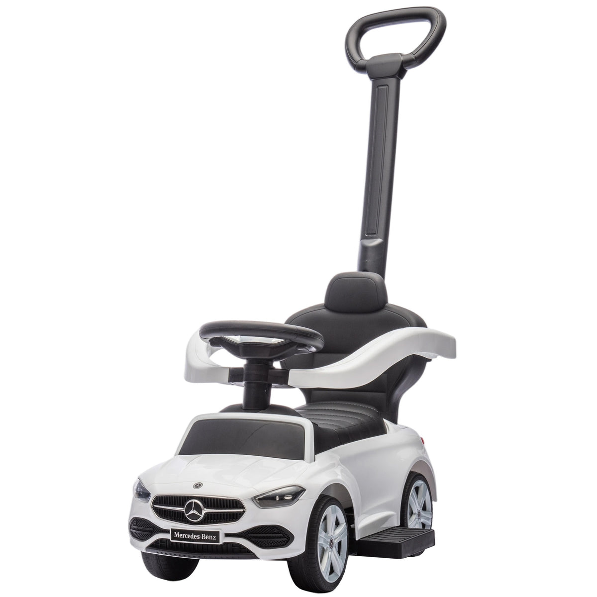 Qaba Mercedes-Benz C-Class Licensed Ride-On Push Car, Baby Stroller Walking Car with Parent Control Handle, Horn, White