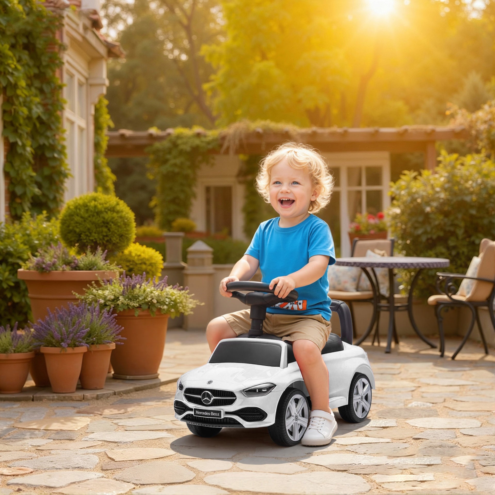 Qaba Mercedes-Benz C-Class Licensed Ride-On Push Car, Baby Stroller Walking Car with Parent Control Handle, Horn, White