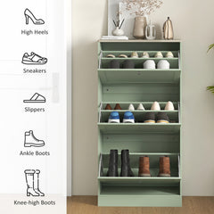 HOMCOM Modern Shoe Storage Cabinet with 3 Flip Drawers and Adjustable Shelves for 12-18 Pairs of Shoes, Green