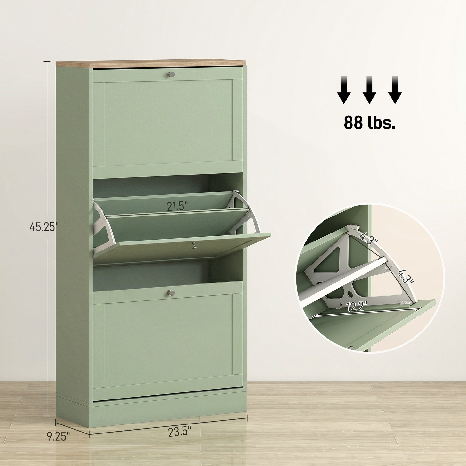 HOMCOM Modern Shoe Storage Cabinet with 3 Flip Drawers and Adjustable Shelves for 12-18 Pairs of Shoes, Green