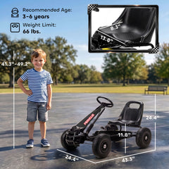 Qaba Kids Go Kart, Pedal Car with Adjustable Seat, EVA Wheels, Brake, for Boys & Girls Aged 3-8 Years Old, Black