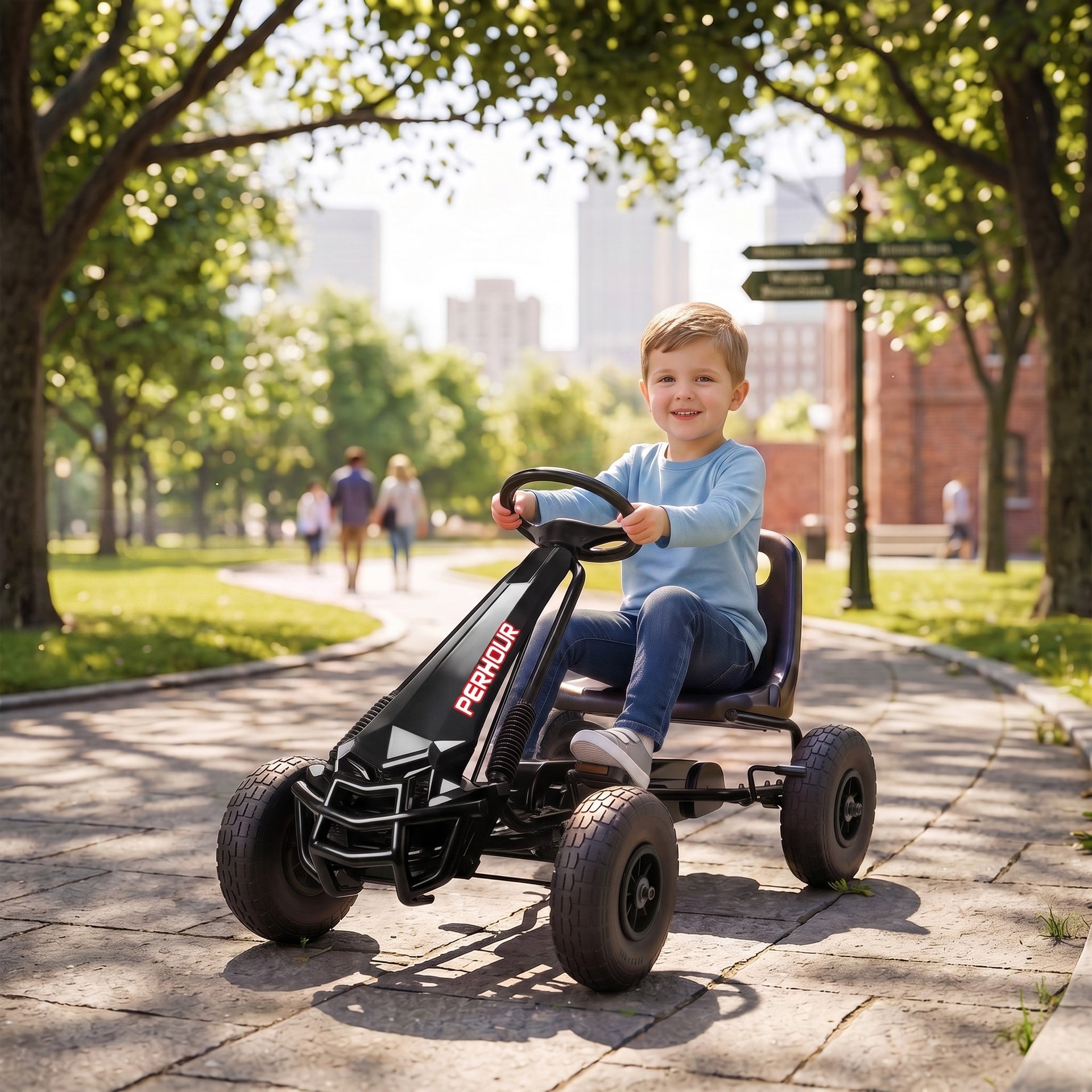 Qaba Kids Go Kart, Pedal Car with Adjustable Seat, EVA Wheels, Brake, for Boys & Girls Aged 3-8 Years Old, Black