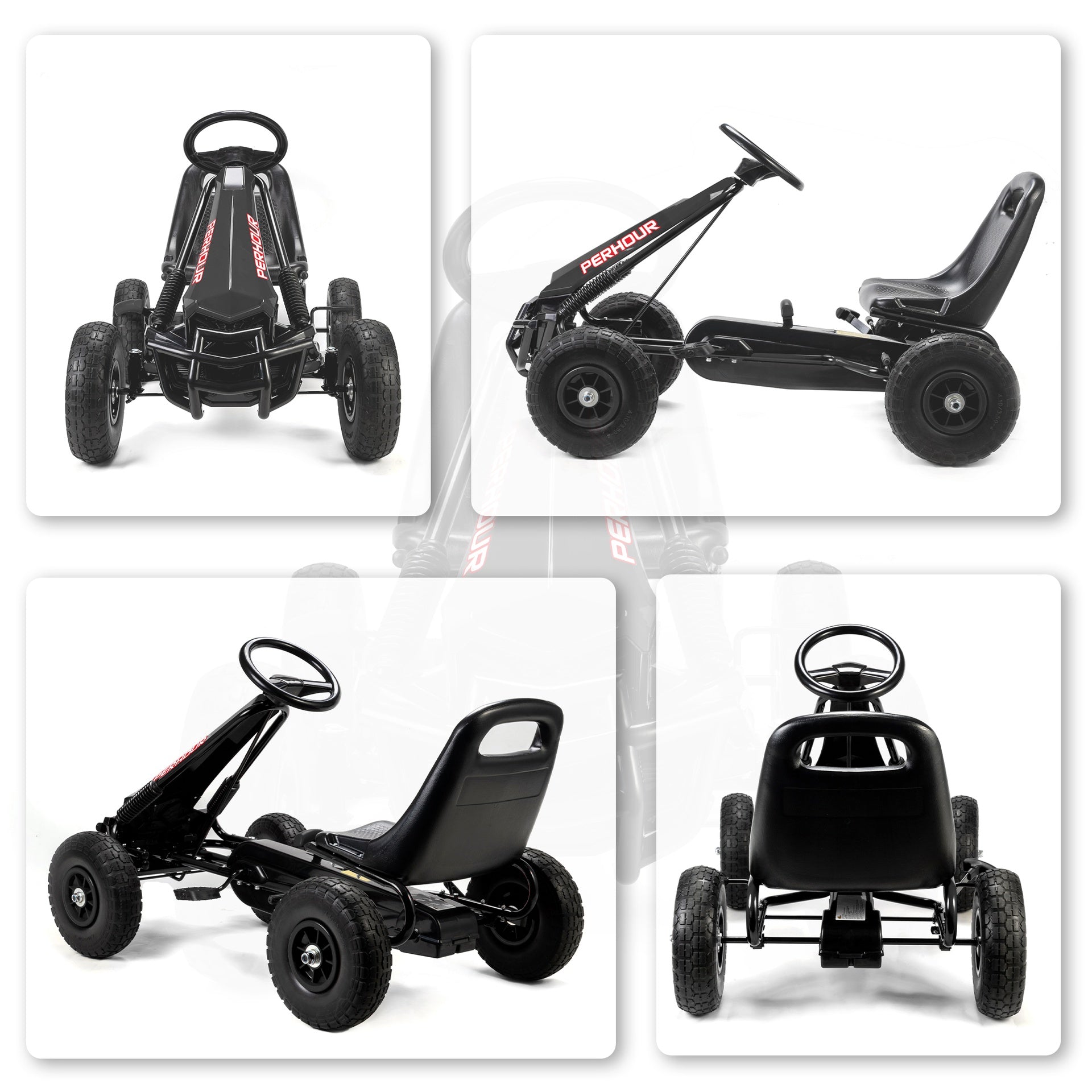 Qaba Kids Go Kart, Pedal Car with Adjustable Seat, EVA Wheels, Brake, for Boys & Girls Aged 3-8 Years Old, Black