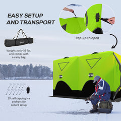 Outsunny 8 Person Ice Fishing Shelter, Pop-Up Ice Shanty Tent, Insulated Portable Tent with 2 Doors & Carrying Bag, Bright Green