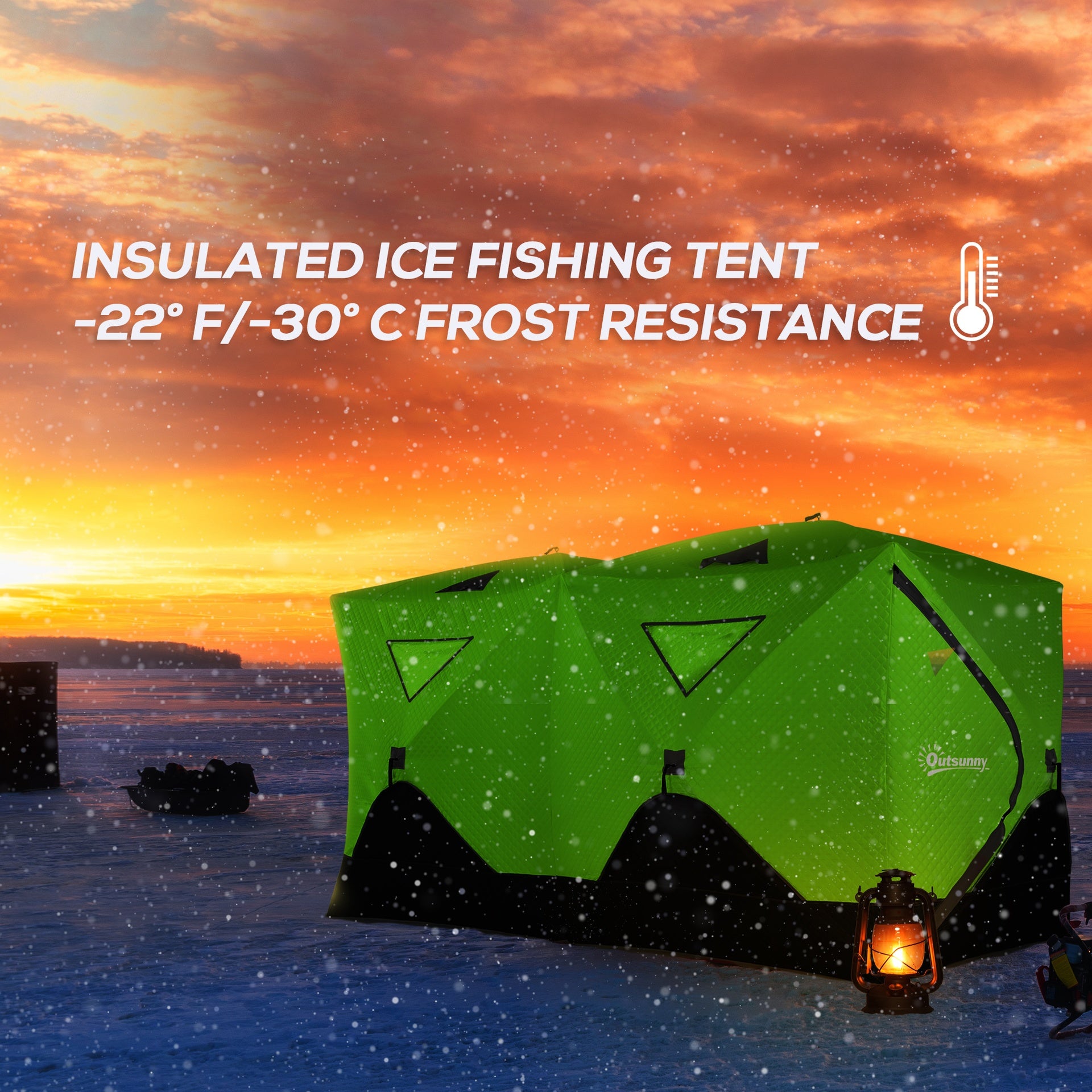 Outsunny 8 Person Ice Fishing Shelter, Pop-Up Ice Shanty Tent, Insulated Portable Tent with 2 Doors & Carrying Bag, Bright Green