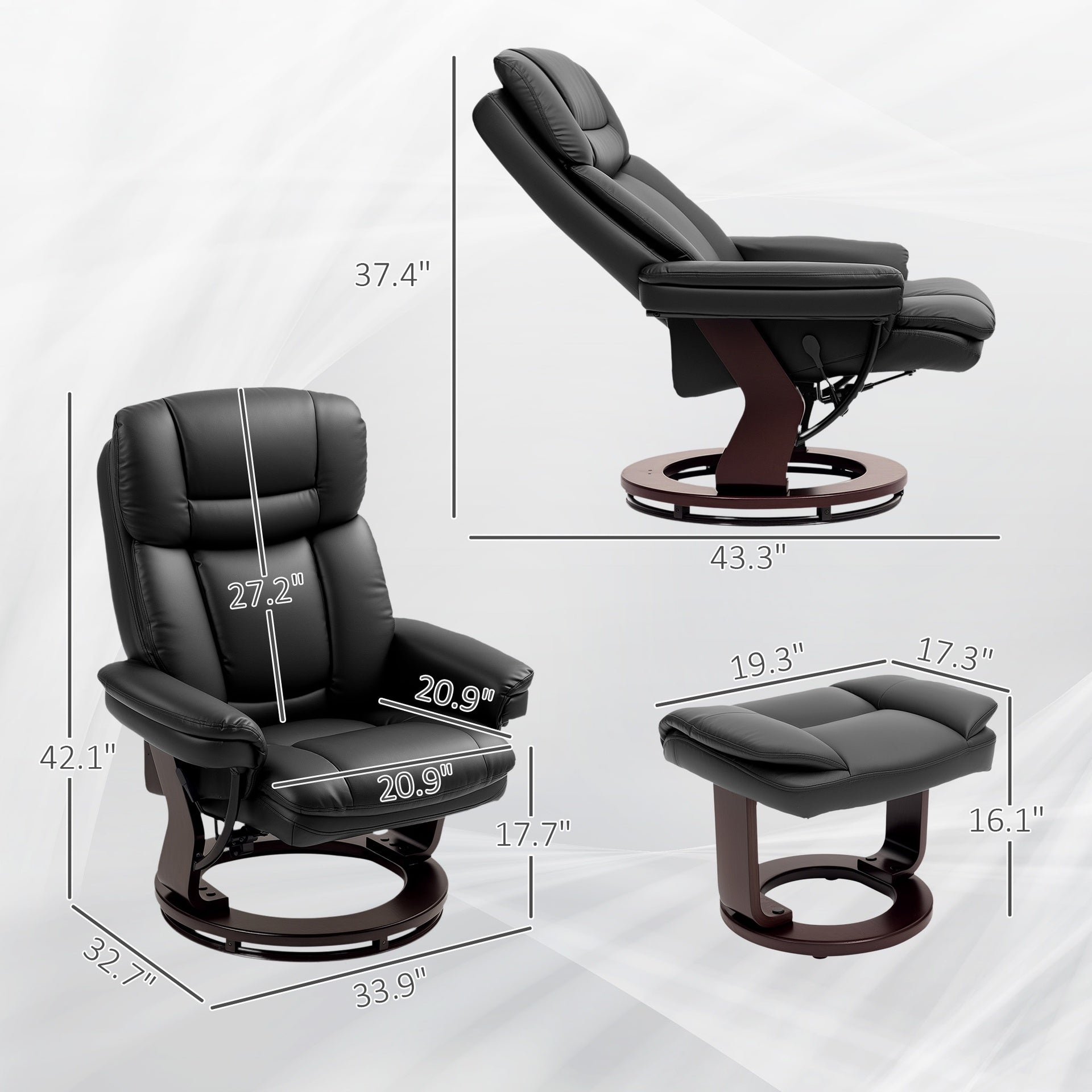 HOMCOM Swivel Recliner with Ottoman, PU Leather Reclining Chair with Footrest, for Living Room, Bedroom, Black