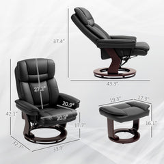 HOMCOM Swivel Recliner with Ottoman, PU Leather Reclining Chair with Footrest, for Living Room, Bedroom, Black