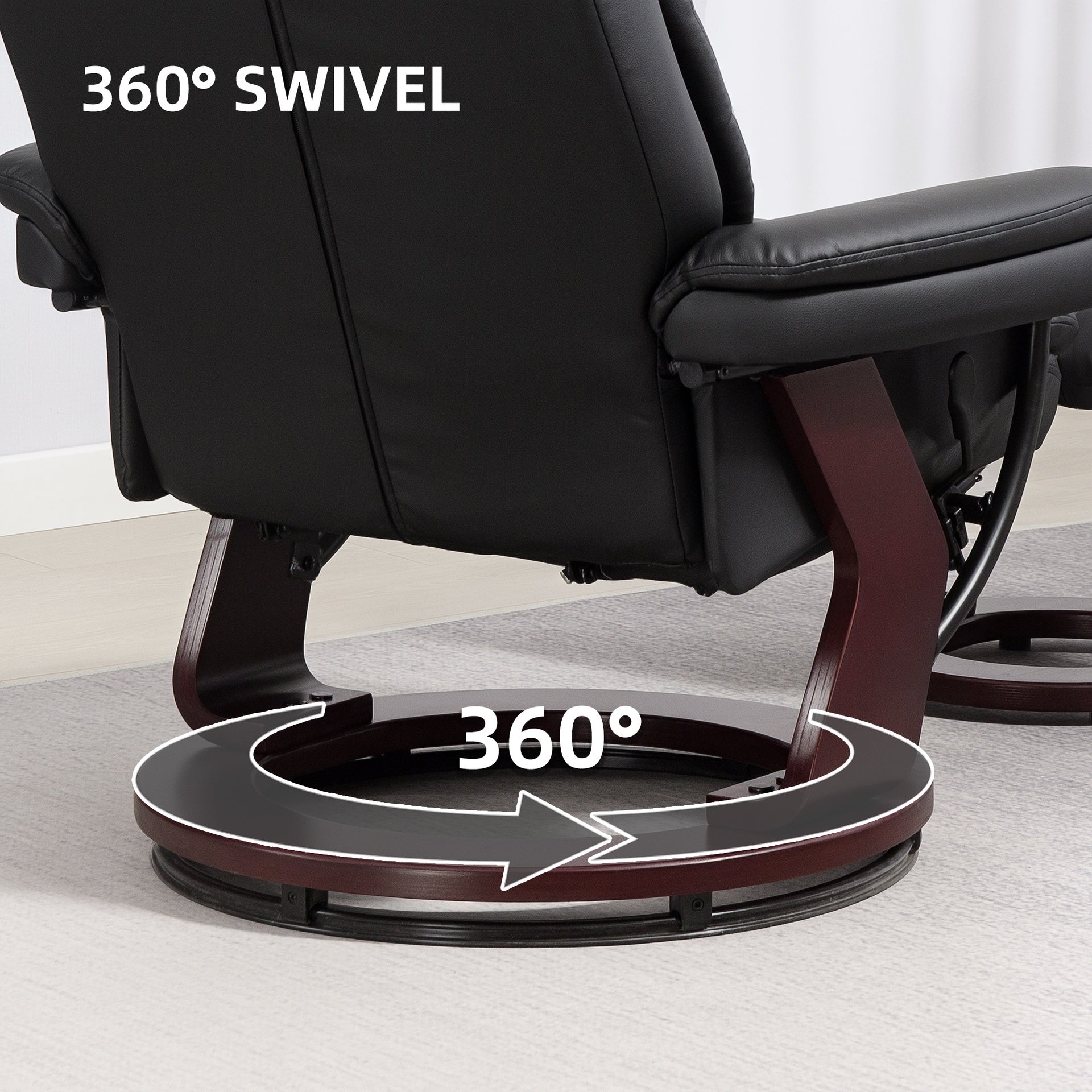HOMCOM Swivel Recliner with Ottoman, PU Leather Reclining Chair with Footrest, for Living Room, Bedroom, Black