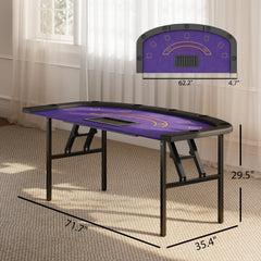 Soozier Poker Table Foldable, 72" Portable Casino Blackjack Table for 8 Players with Felt Surface, Cup Holders, Dark Blue