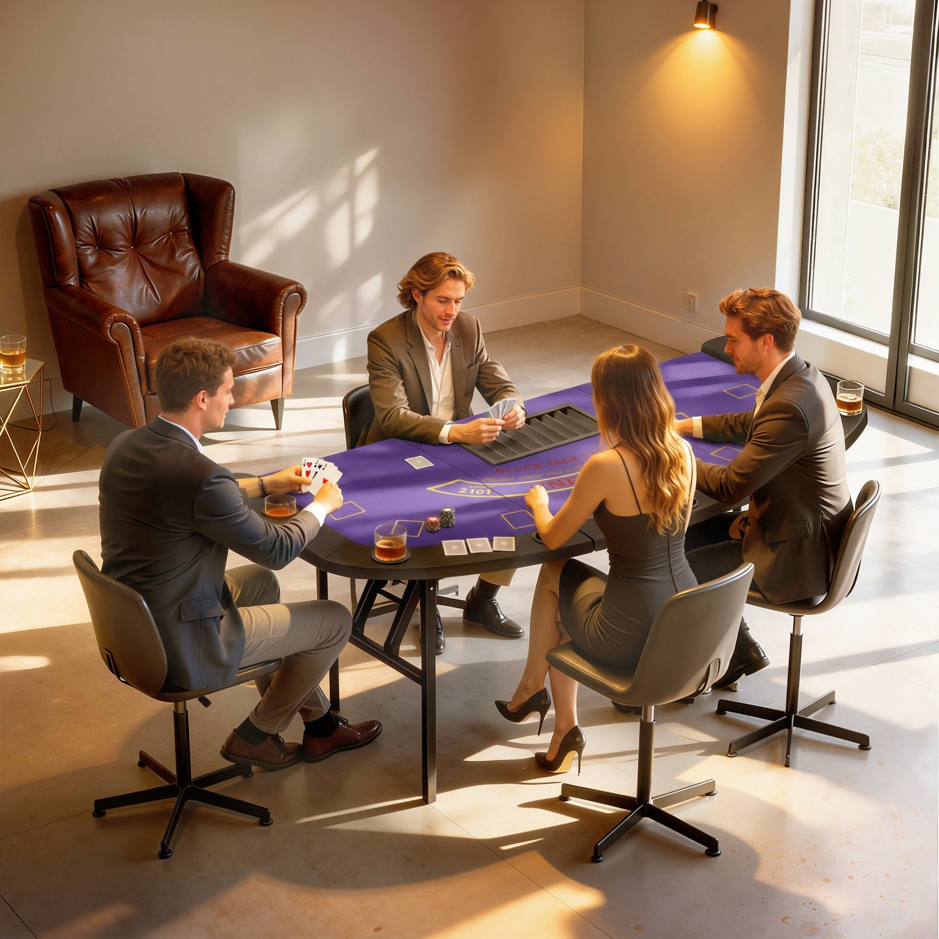 Soozier Poker Table Foldable, 72" Portable Casino Blackjack Table for 8 Players with Felt Surface, Cup Holders, Dark Blue