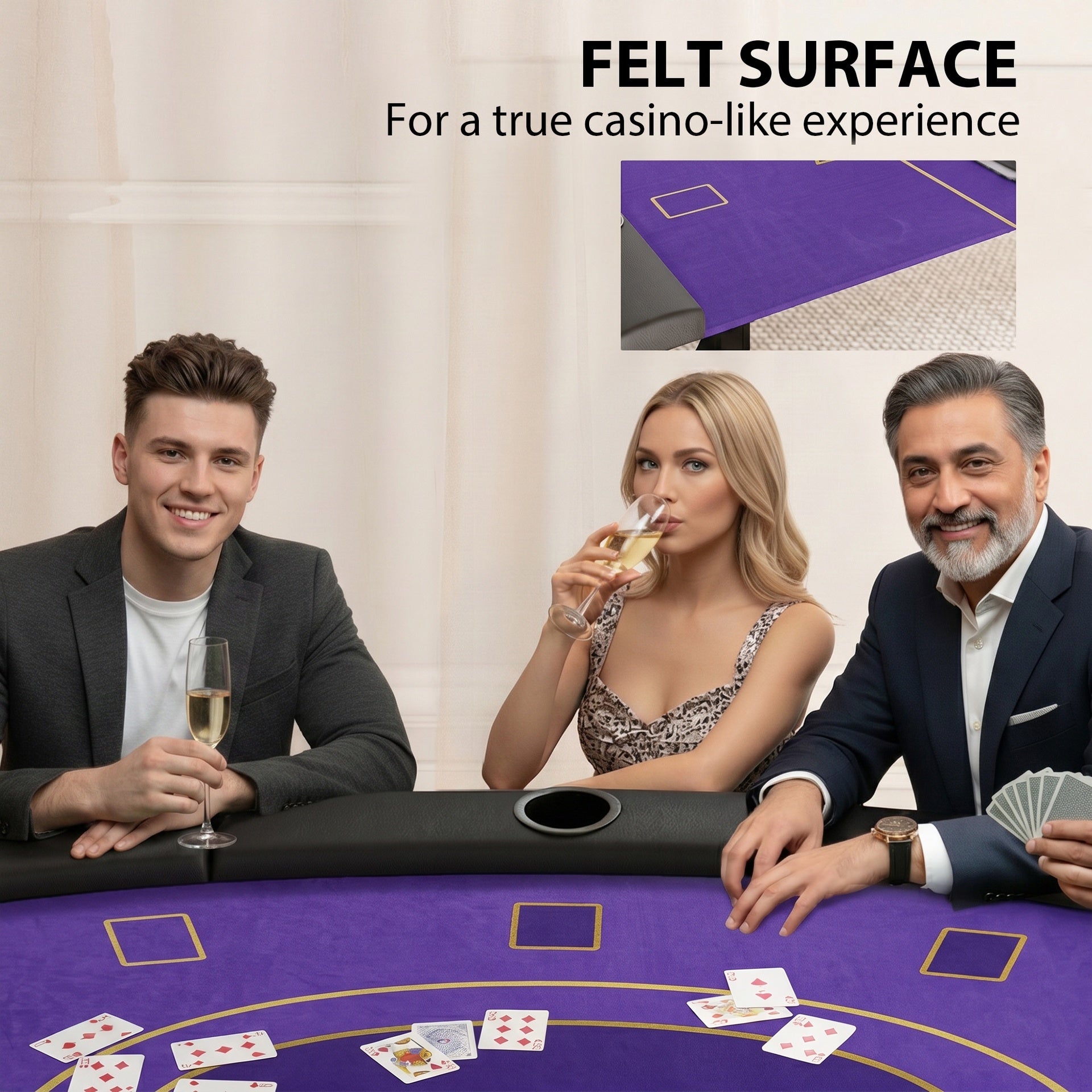 Soozier Poker Table Foldable, 72" Portable Casino Blackjack Table for 8 Players with Felt Surface, Cup Holders, Dark Blue