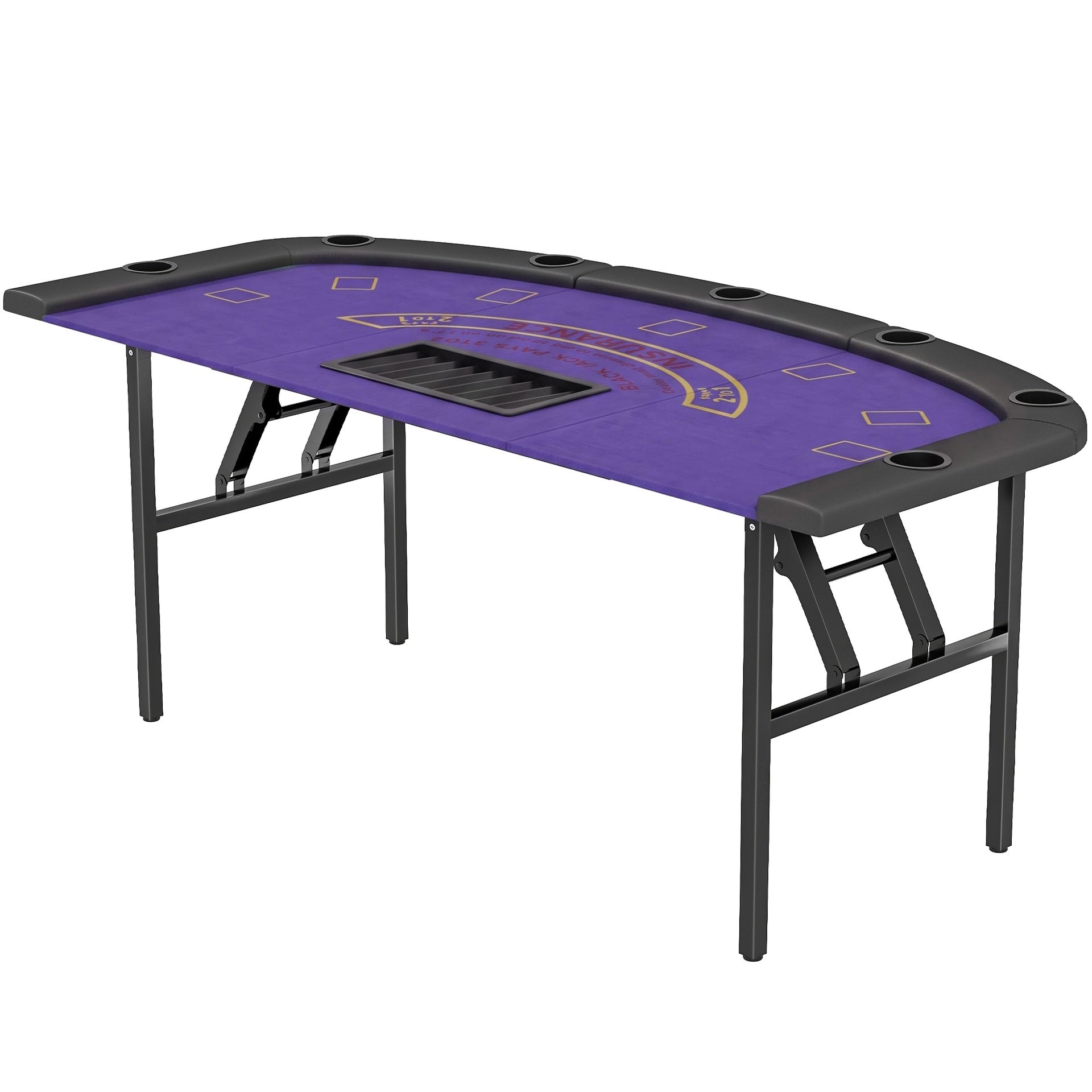 Soozier Poker Table Foldable, 72" Portable Casino Blackjack Table for 8 Players with Felt Surface, Cup Holders, Dark Blue