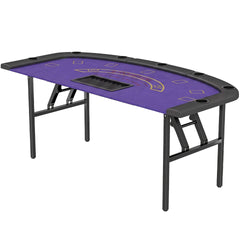 Soozier Poker Table Foldable, 72" Portable Casino Blackjack Table for 8 Players with Felt Surface, Cup Holders, Dark Blue