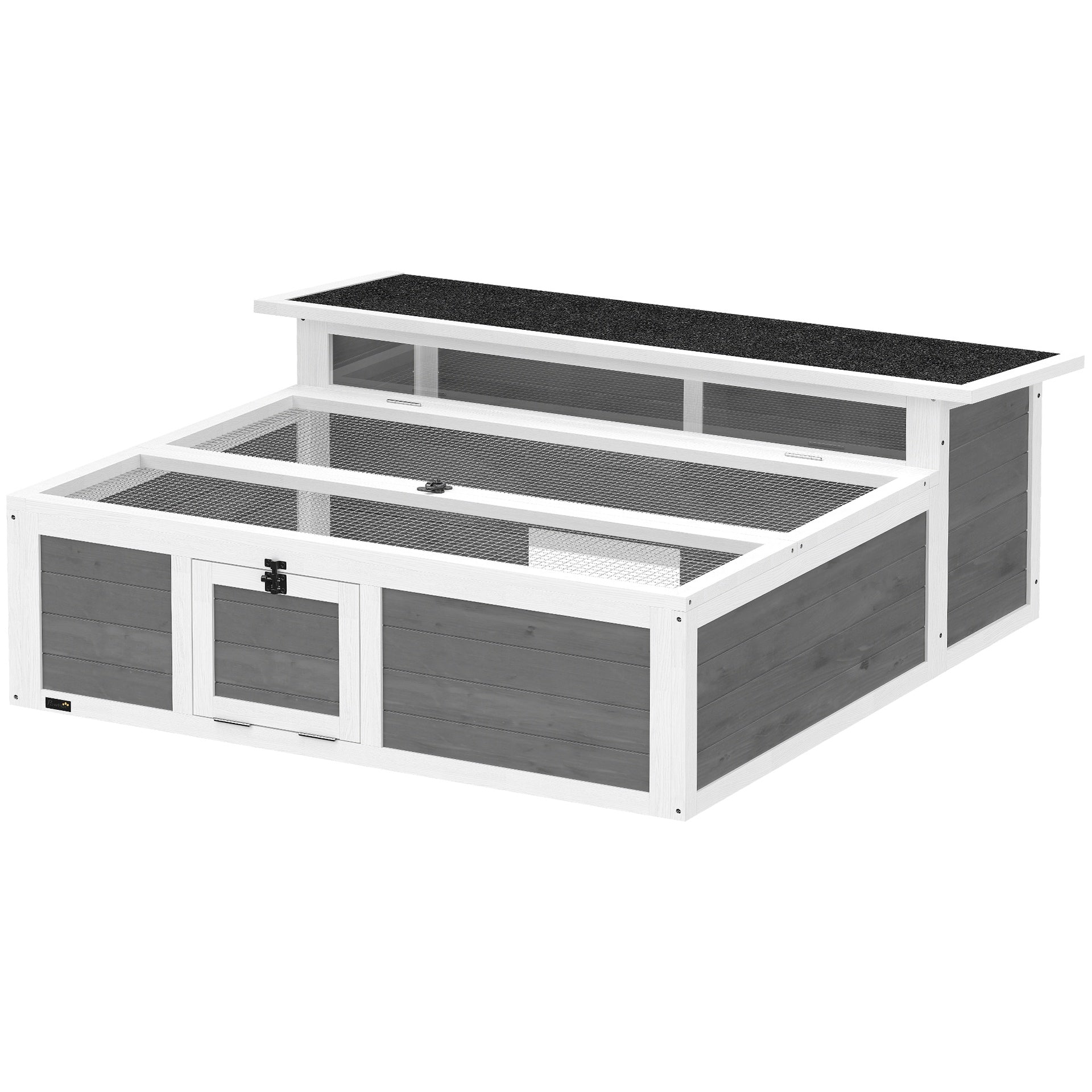 PawHut Tortoise Habitat Openable Top Wooden Tortoise Enclosure Run Area and Clear Window Dark Gray