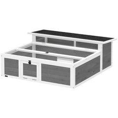 PawHut Tortoise Habitat Openable Top Wooden Tortoise Enclosure Run Area and Clear Window Dark Gray