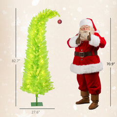 HOMCOM 7 ft Whimsical Christmas Tree, Pencil Xmas Tree with Red Ball, Metal Base, Prelit with 250 LED Lights