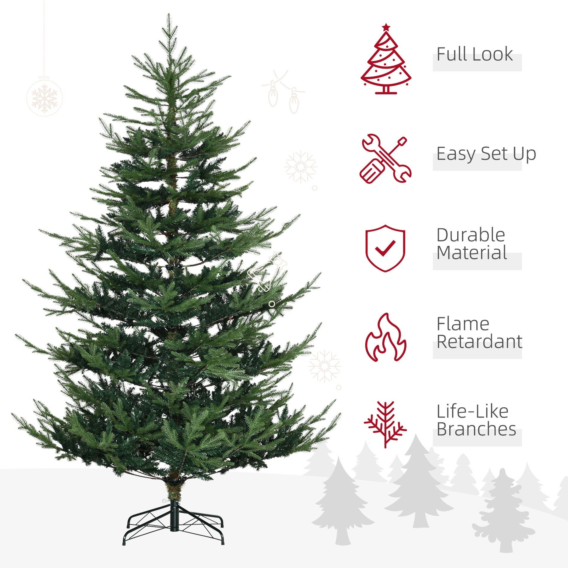 HOMCOM 7.5 Foot Artificial Christmas Tree, Nordic Pine Hinged Xmas Tree with 1218 Realistic Branches, Wide Steel Base, Auto Open, Green