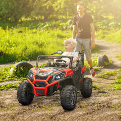 Qaba 2 Seater 24V Kids Electric Car w/ Remote Control, 3 Speed, LED Lights, Music, Horn, Spring Suspension, Slow Start, Red