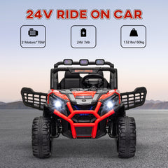 Qaba 2 Seater 24V Kids Electric Car w/ Remote Control, 3 Speed, LED Lights, Music, Horn, Spring Suspension, Slow Start, Red