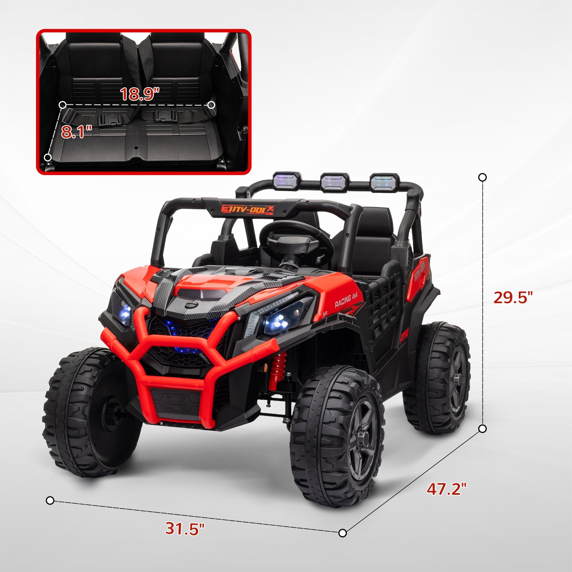 Qaba 2 Seater 24V Kids Electric Car w/ Remote Control, 3 Speed, LED Lights, Music, Horn, Spring Suspension, Slow Start, Red