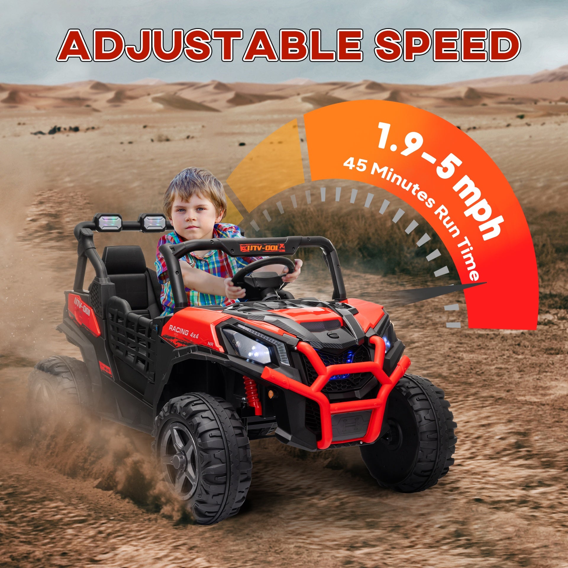 Qaba 2 Seater 24V Kids Electric Car w/ Remote Control, 3 Speed, LED Lights, Music, Horn, Spring Suspension, Slow Start, Red