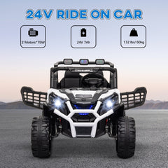 Qaba 2 Seater 24V Kids Electric Car w/ Remote Control, 3 Speed, LED Lights, Music, Horn, Spring Suspension, Slow Start, White