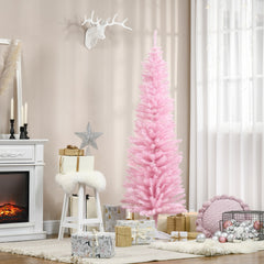 HOMCOM 6' Artificial Pencil Christmas Tree, Slim Xmas Tree with 390 Realistic Branch Tips and Plastic Stand, Pink