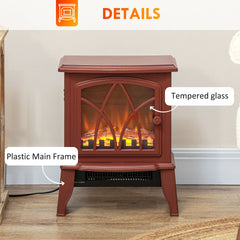 HOMCOM Electric Fireplace Heater, Freestanding Fireplace Stove with Realistic Flames Overheating Protection 750W/1500W, Red