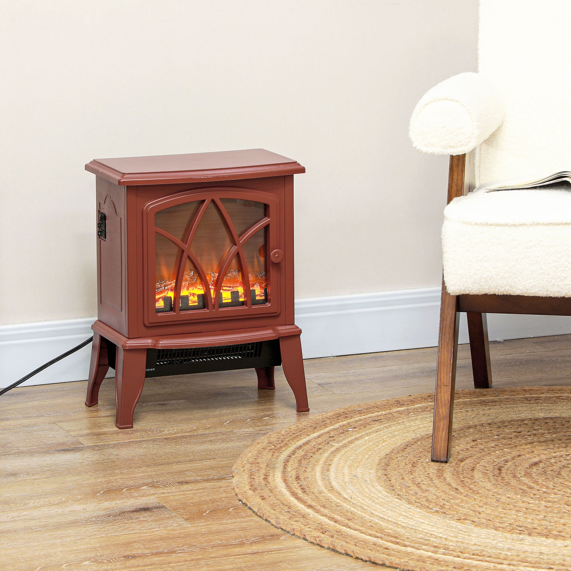 HOMCOM Electric Fireplace Heater, Freestanding Fireplace Stove with Realistic Flames Overheating Protection 750W/1500W, Red