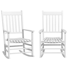 Outsunny Wooden Rocking Chair Set, Curved Armrests, High Back, Slatted Seat Outdoor Rocker Set, White