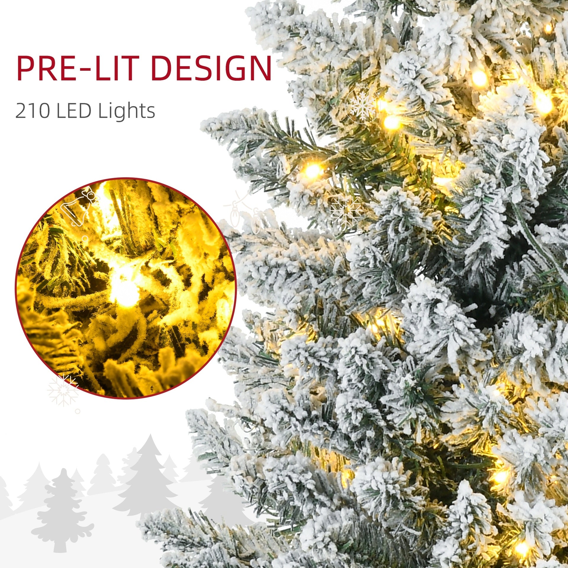 HOMCOM 7ft Pencil Christmas Tree, Slim Artificial Christmas Tree with Realistic Branches and Warm White LED Lights, Green