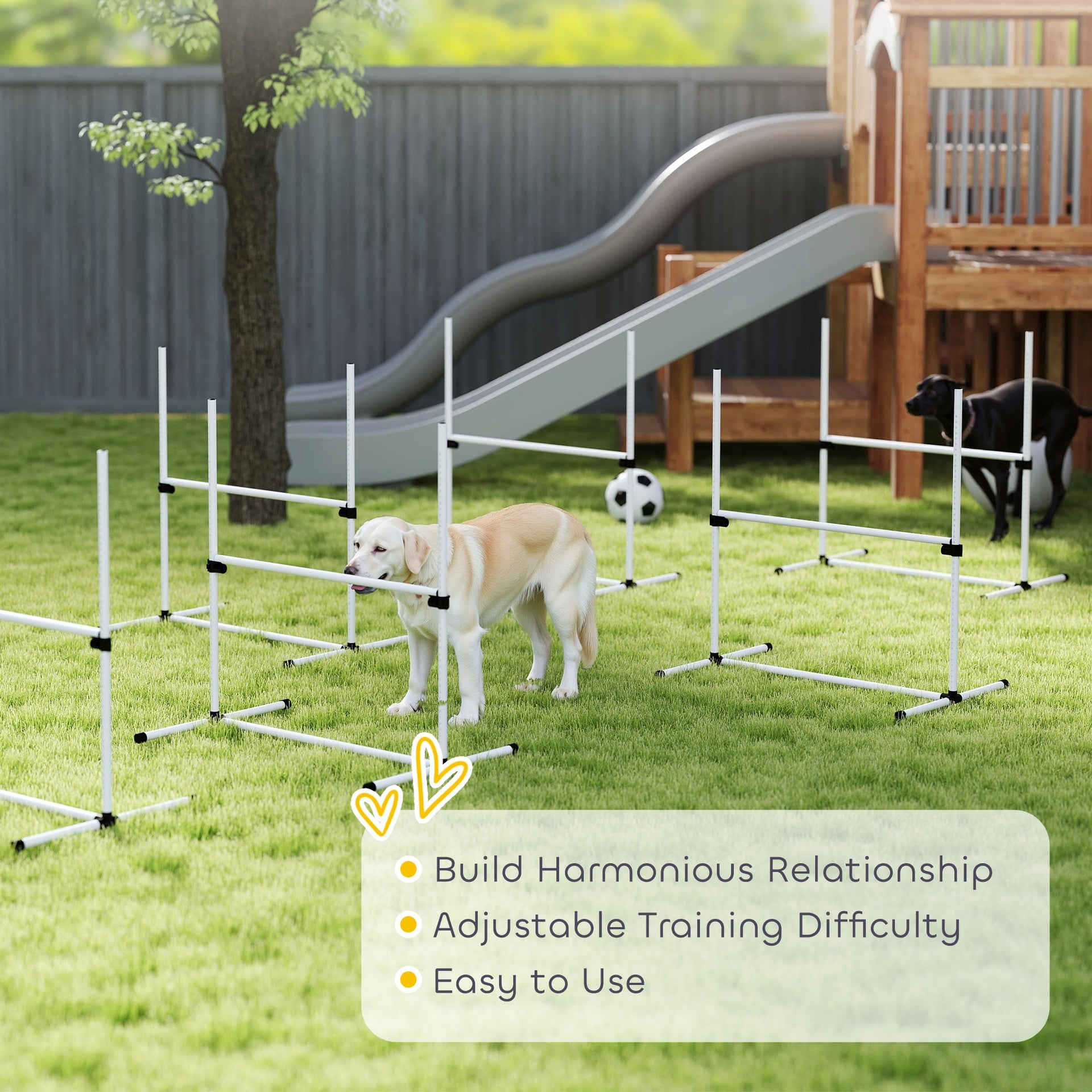 PawHut 6 Piece Dog Agility Set with Adjustable Height Jump Bars, Carry Bag, Displacing Top Bar, White