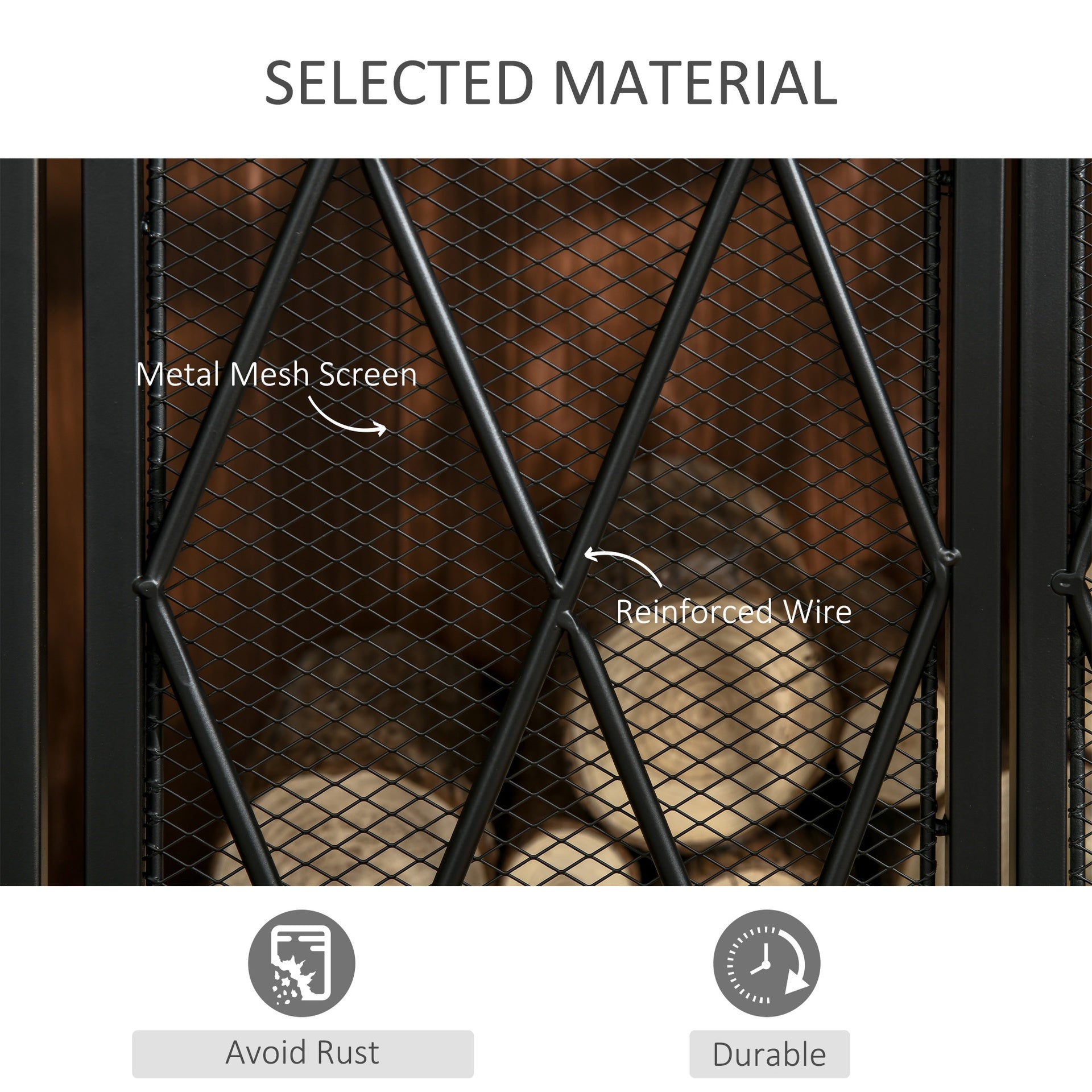 HOMCOM 3-Panel Folding Fireplace Screen for Wood Burning with Double Doors, Home Heavy Duty Steel Fire Spark Guard, 47.25" W x 31" H, Black