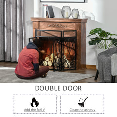 HOMCOM 3-Panel Folding Fireplace Screen for Wood Burning with Double Doors, Home Heavy Duty Steel Fire Spark Guard, 47.25" W x 31" H, Black
