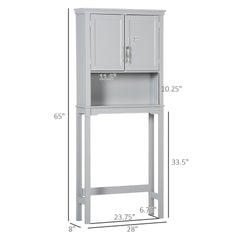 kleankin Modern Over The Toilet Storage Cabinet, Double Door Bathroom Organizer with Inner Adjustable Shelf and Open Shelf, Gray